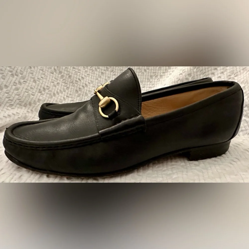 Gucci Men’s 1953 Horsebit Leather Loafers Black Gold Size 10 D